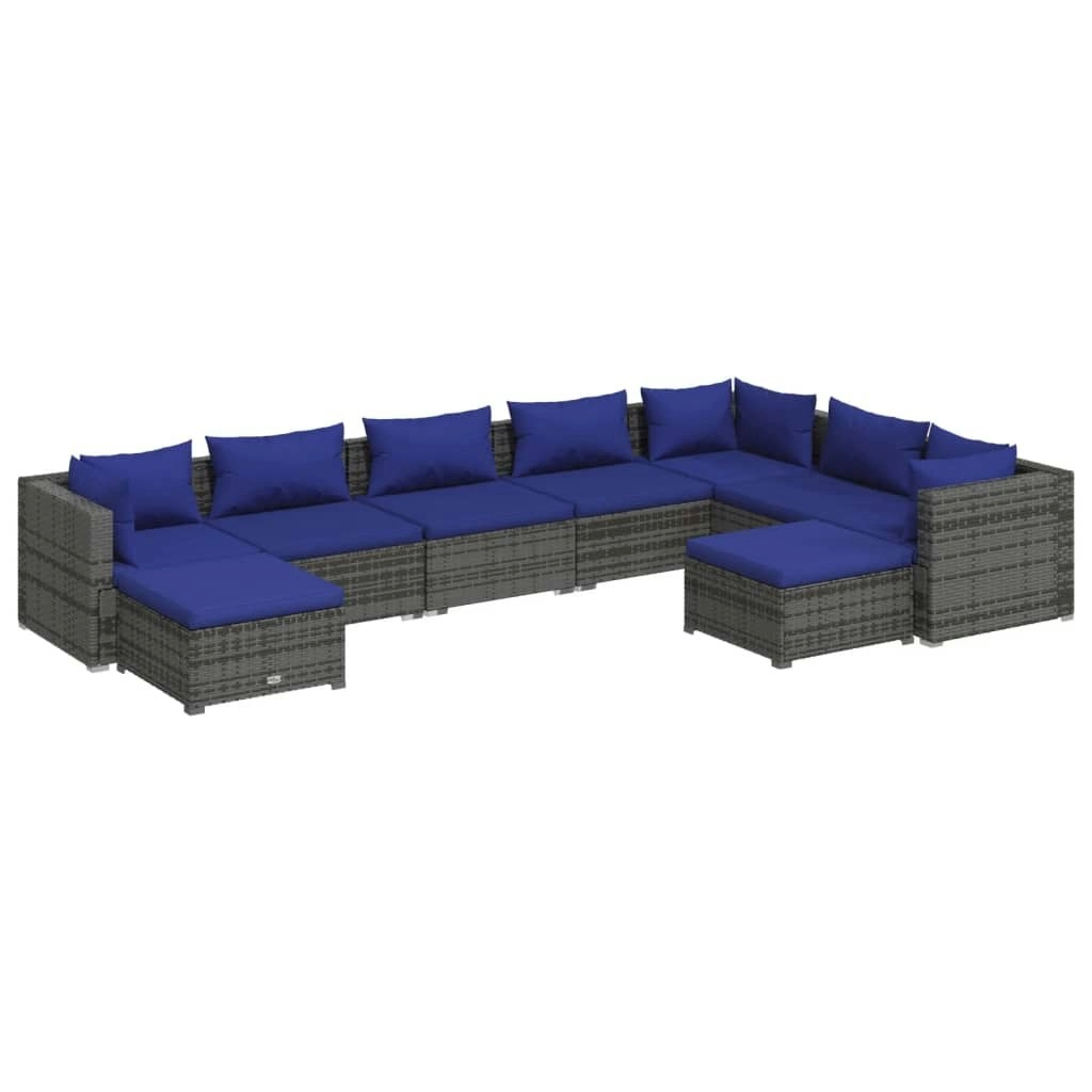 9 Piece Garden Lounge Set with Cushions Poly Rattan Grey 3102678