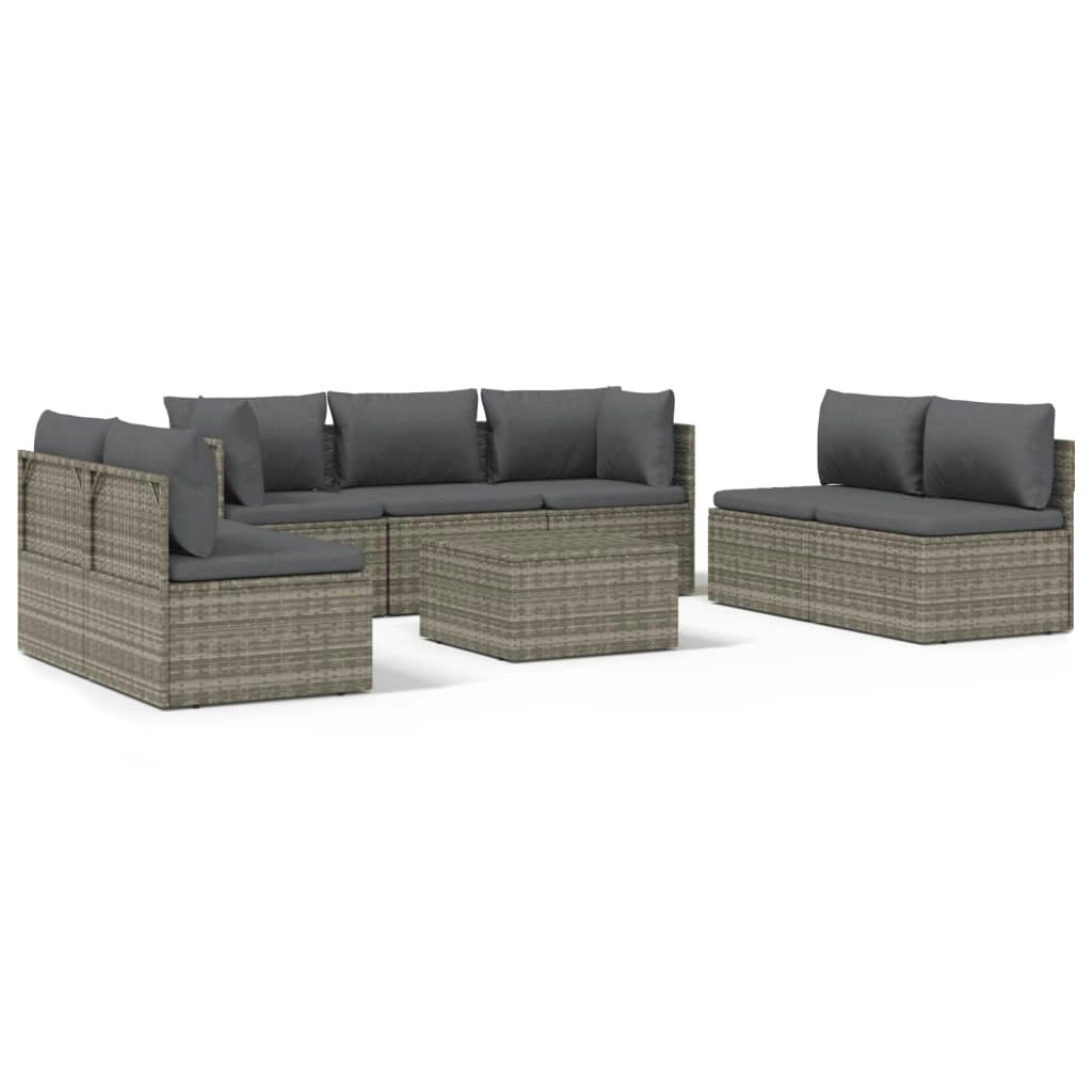 8 Piece Garden Lounge Set with Cushions Grey Poly Rattan 3157380