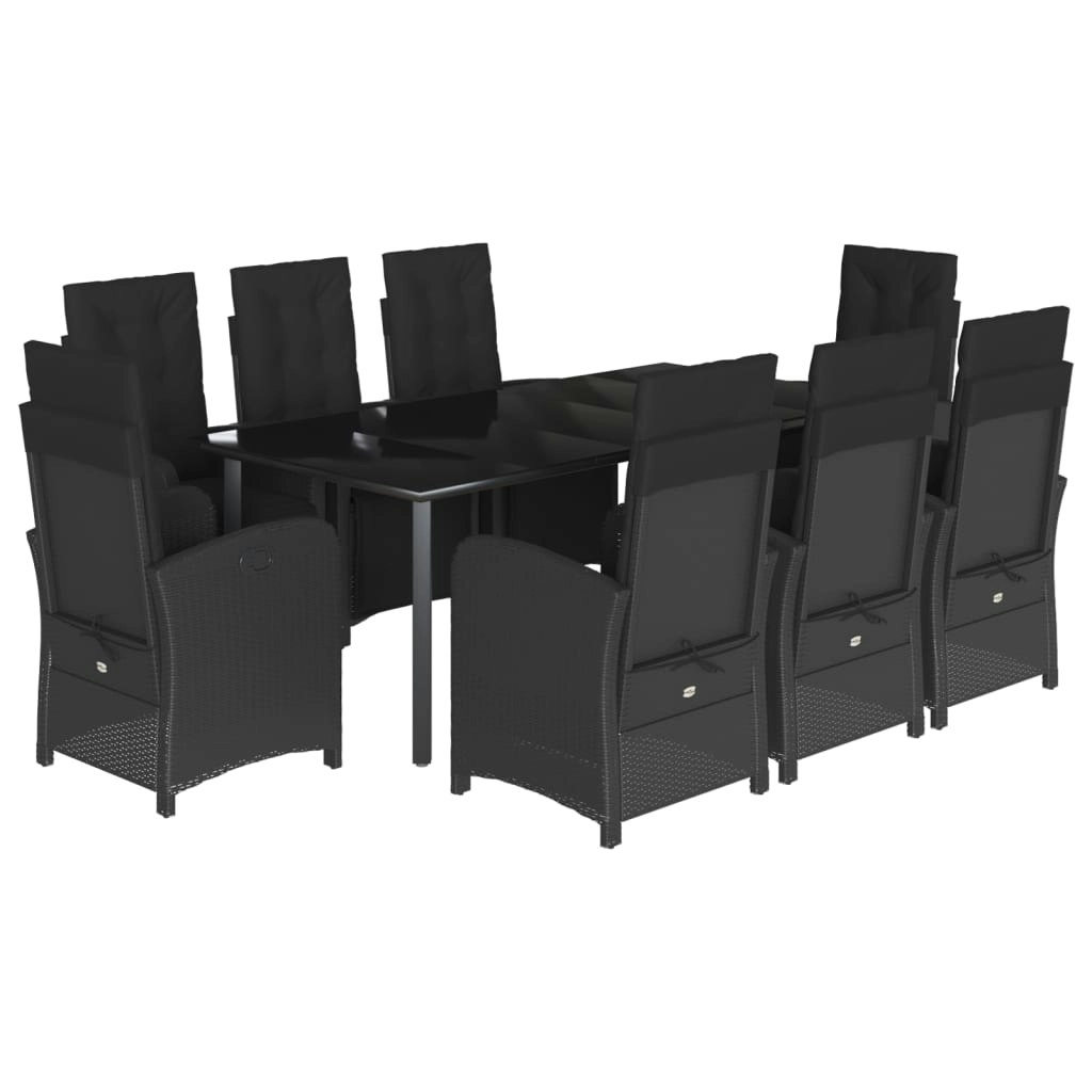 9 Piece Garden Dining Set with Cushions Black Poly Rattan 3212541