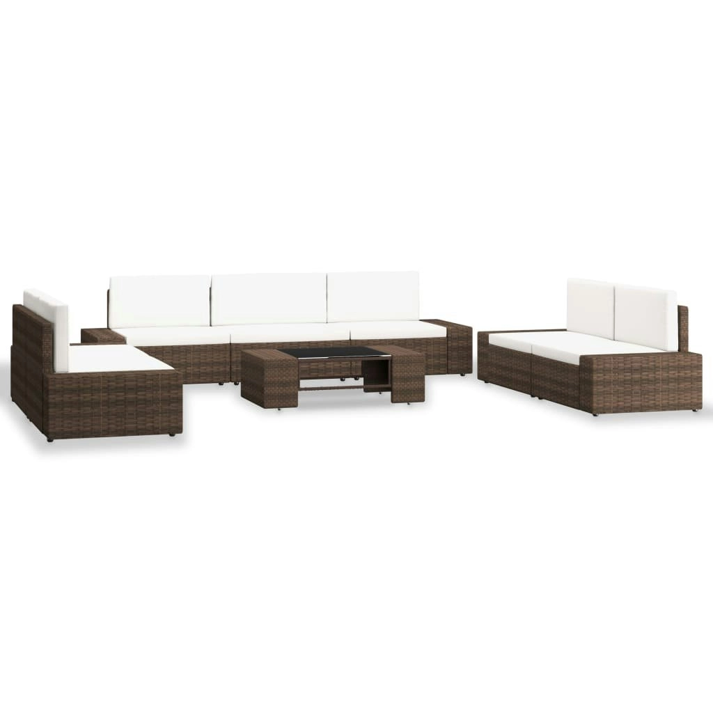 8 Piece Garden Lounge Set Poly Rattan Brown 3054592