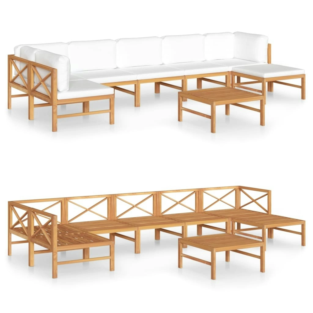 8 Piece Garden Lounge Set with Cream Cushions Solid Teak Wood 3087254