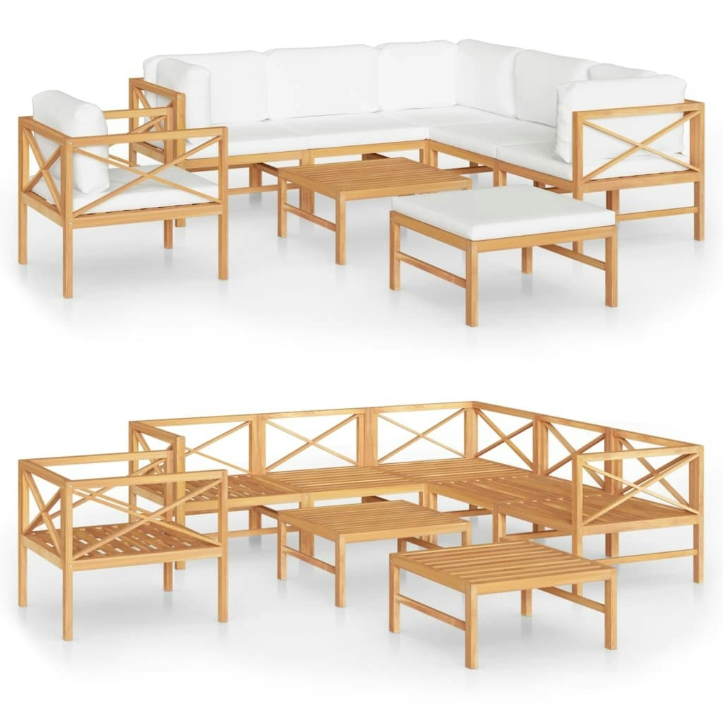 8 Piece Garden Lounge Set with Cream Cushions Solid Teak Wood 3087222