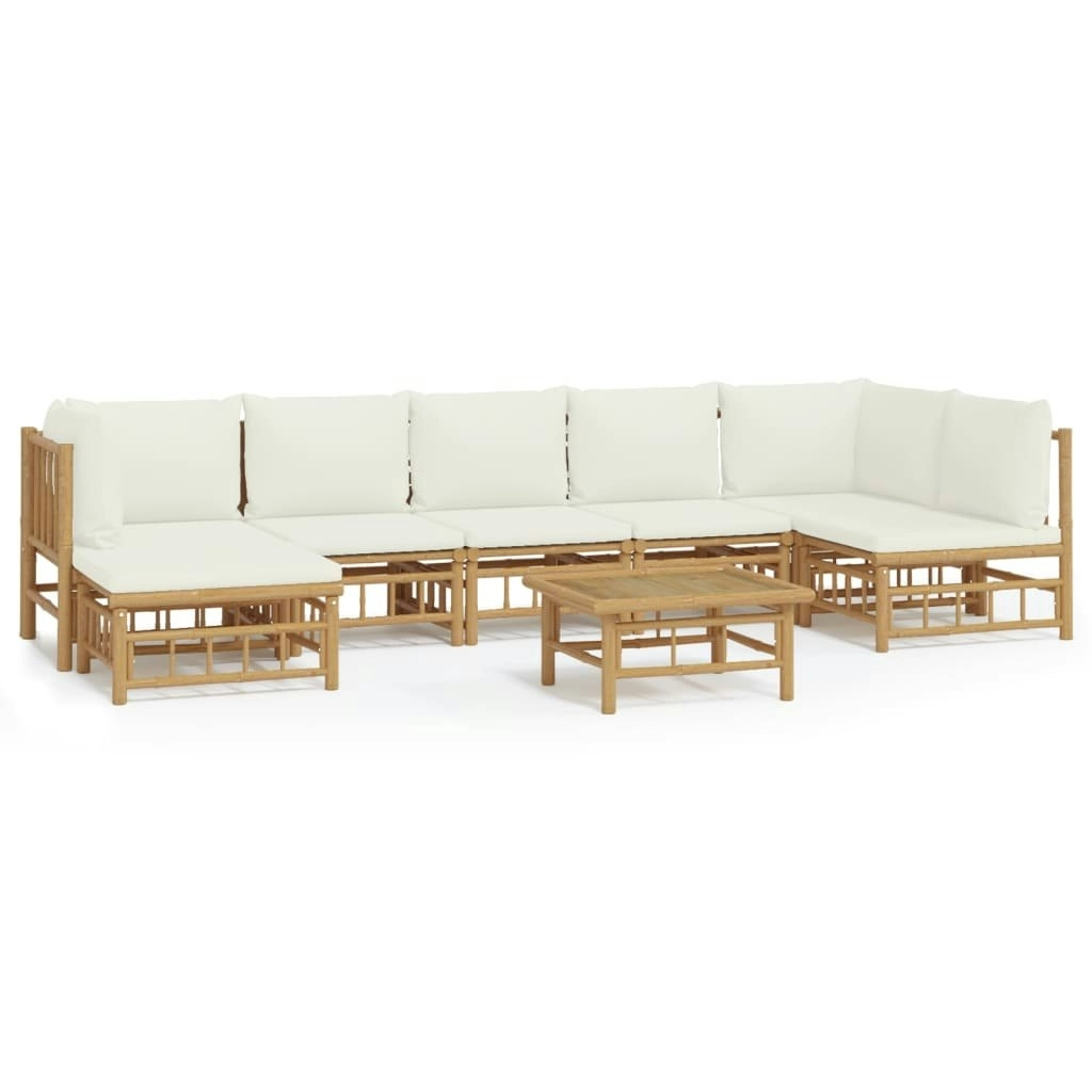 8 Piece Garden Lounge Set with Cream White Cushions  Bamboo 3155206