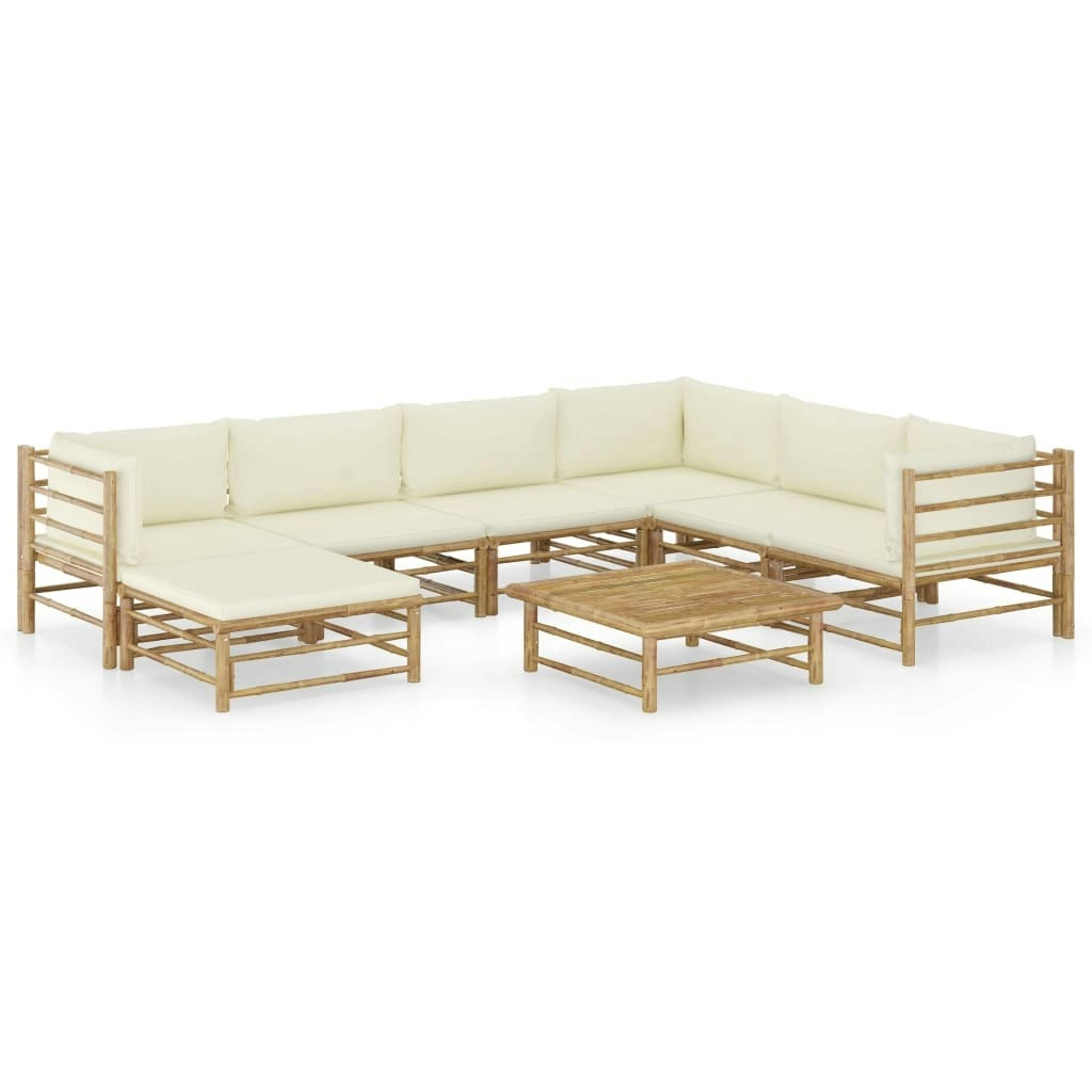 8 Piece Garden Lounge Set with Cream White Cushions Bamboo 3058219