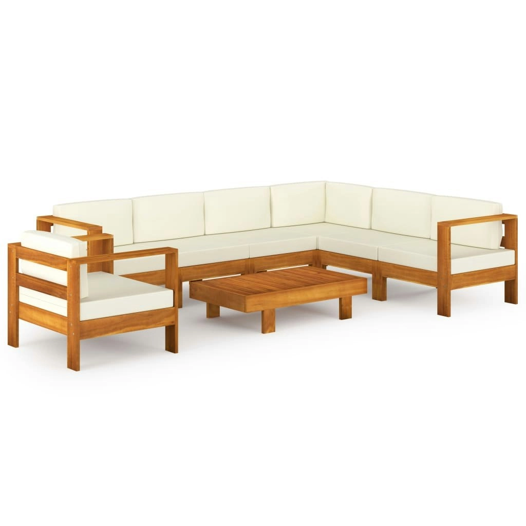 8 Piece Garden Lounge Set with Cream White Cushions Acacia Wood 3057938