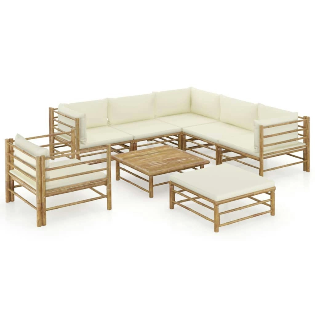 8 Piece Garden Lounge Set with Cream White Cushions Bamboo 3058217