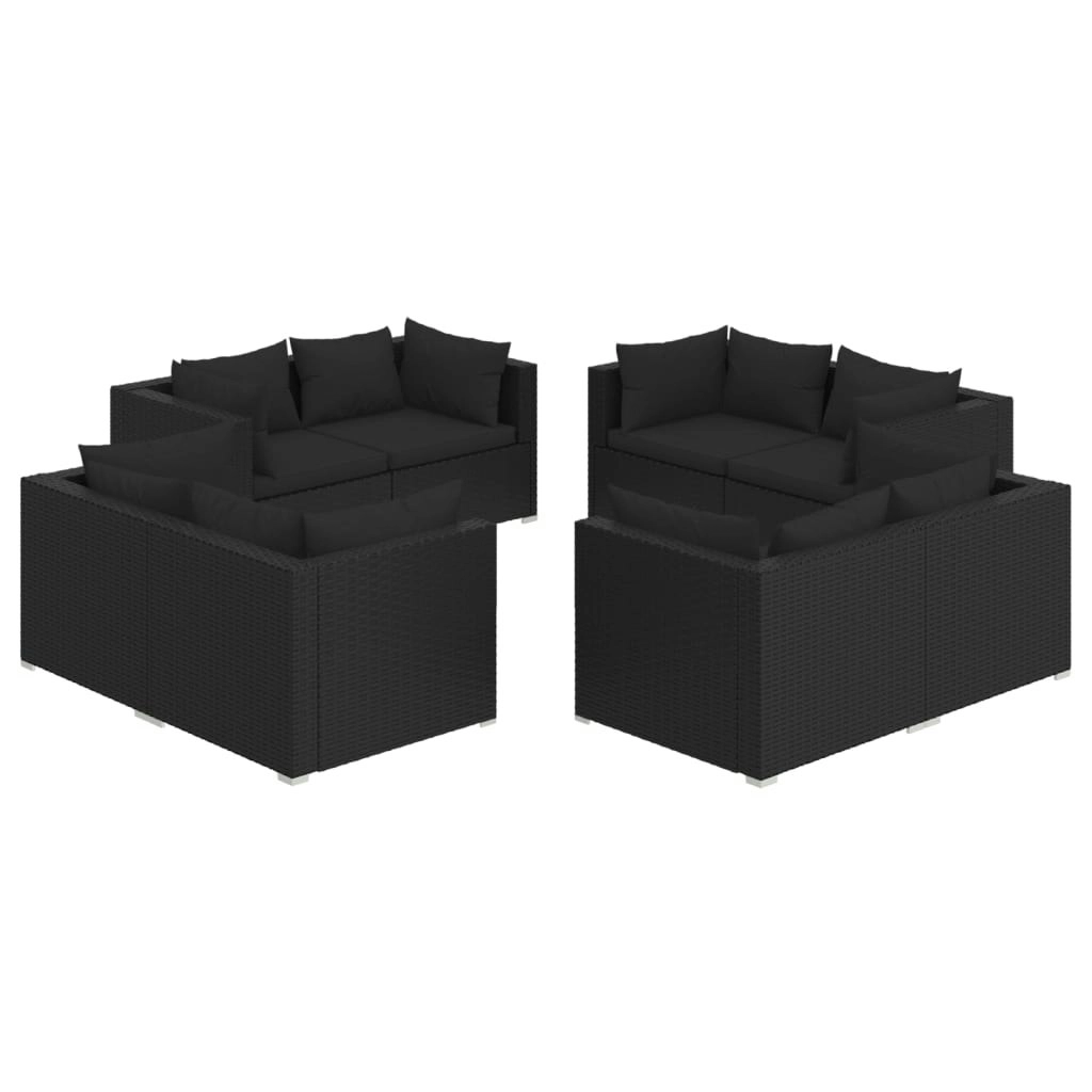 8 Piece Garden Lounge Set with Cushions Poly Rattan Black 3101552