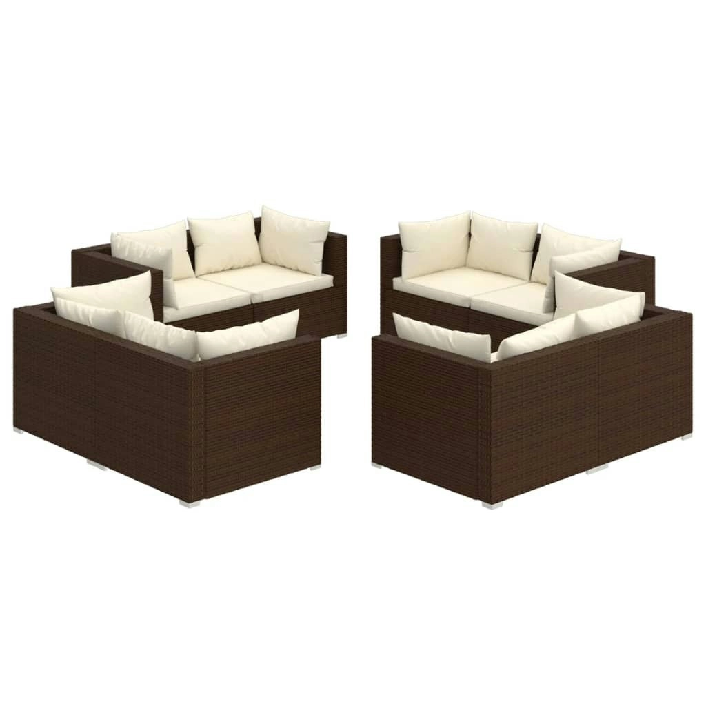 8 Piece Garden Lounge Set with Cushions Poly Rattan Brown 3101554