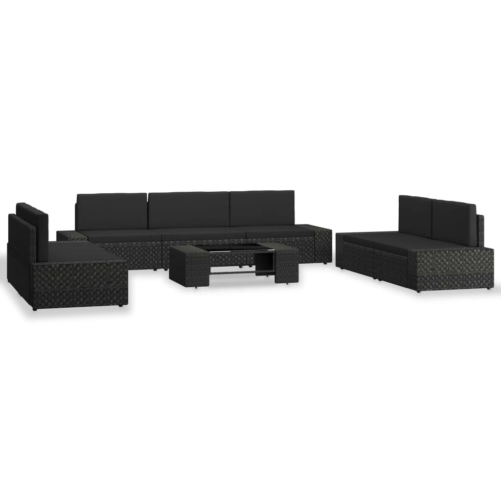 8 Piece Garden Lounge Set Poly Rattan Black 3054580