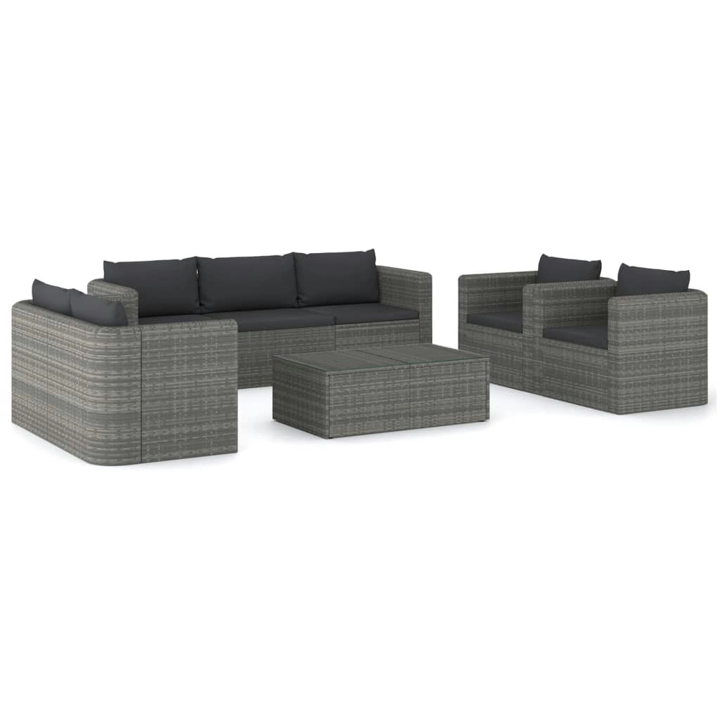 8 Piece Garden Lounge Set with Cushions Poly Rattan Grey 3059490