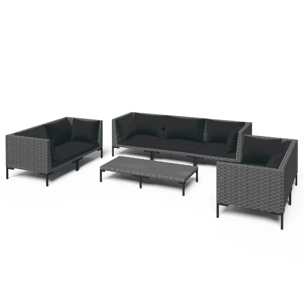 8 Piece Garden Lounge Set with Cushions Poly Rattan Dark Grey 3099833