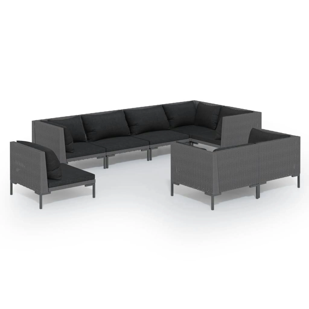 8 Piece Garden Lounge Set with Cushions Poly Rattan Dark Grey 3099872