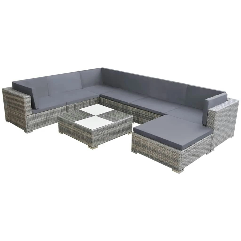 8 Piece Garden Lounge Set with Cushions Poly Rattan Grey 42738