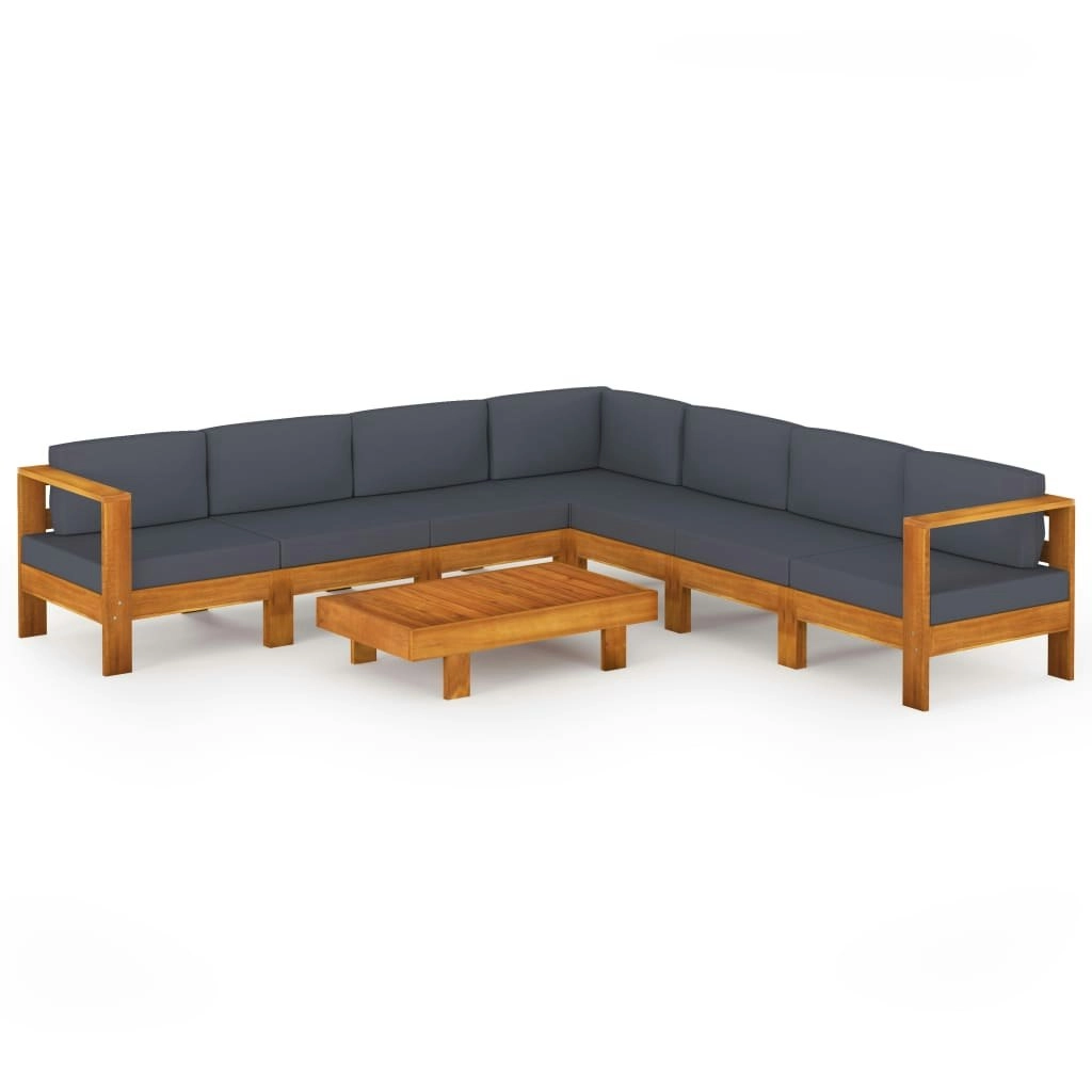 8 Piece Garden Lounge Set with Dark Grey Cushions Acacia Wood 3057959