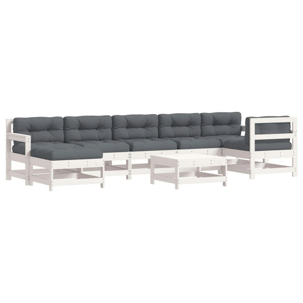 8 Piece Garden Lounge Set with Cushions White Solid Wood 3185886