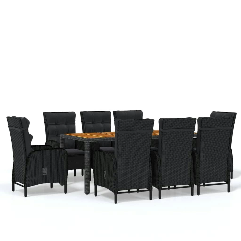 9 Piece Garden Dining Set Poly Rattan Black 3058521