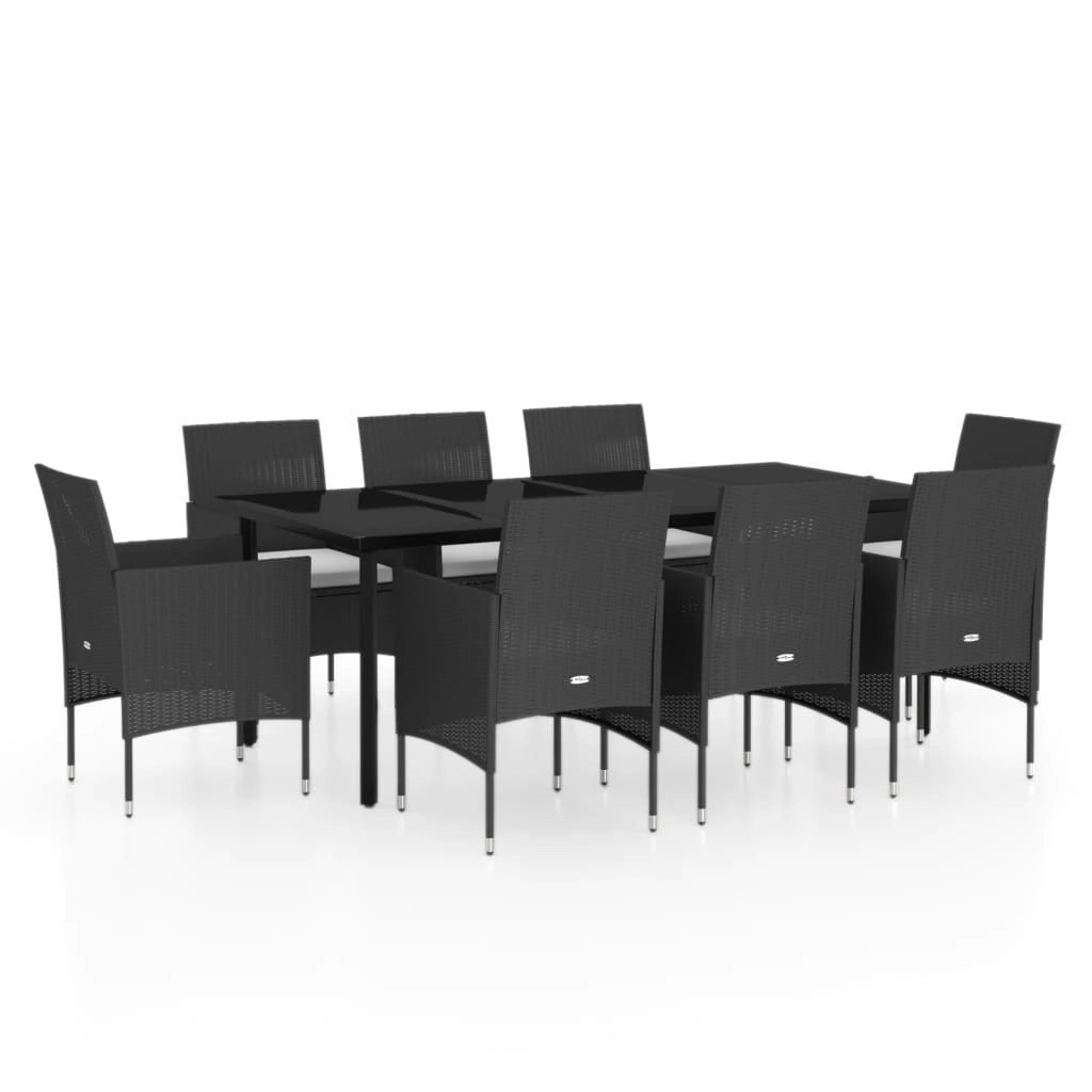 9 Piece Garden Dining Set with Cushions Black 3099286