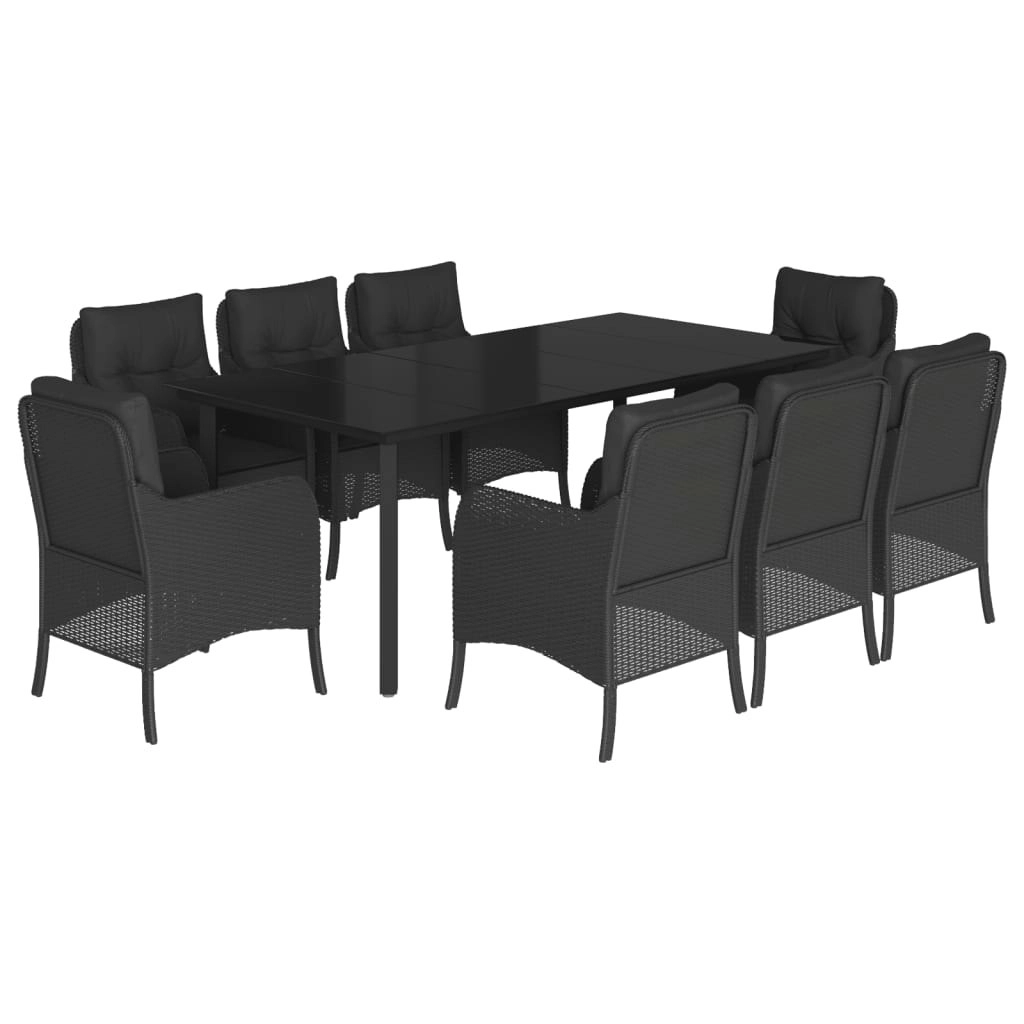 9 Piece Garden Dining Set with Cushions Black Poly Rattan 3211933