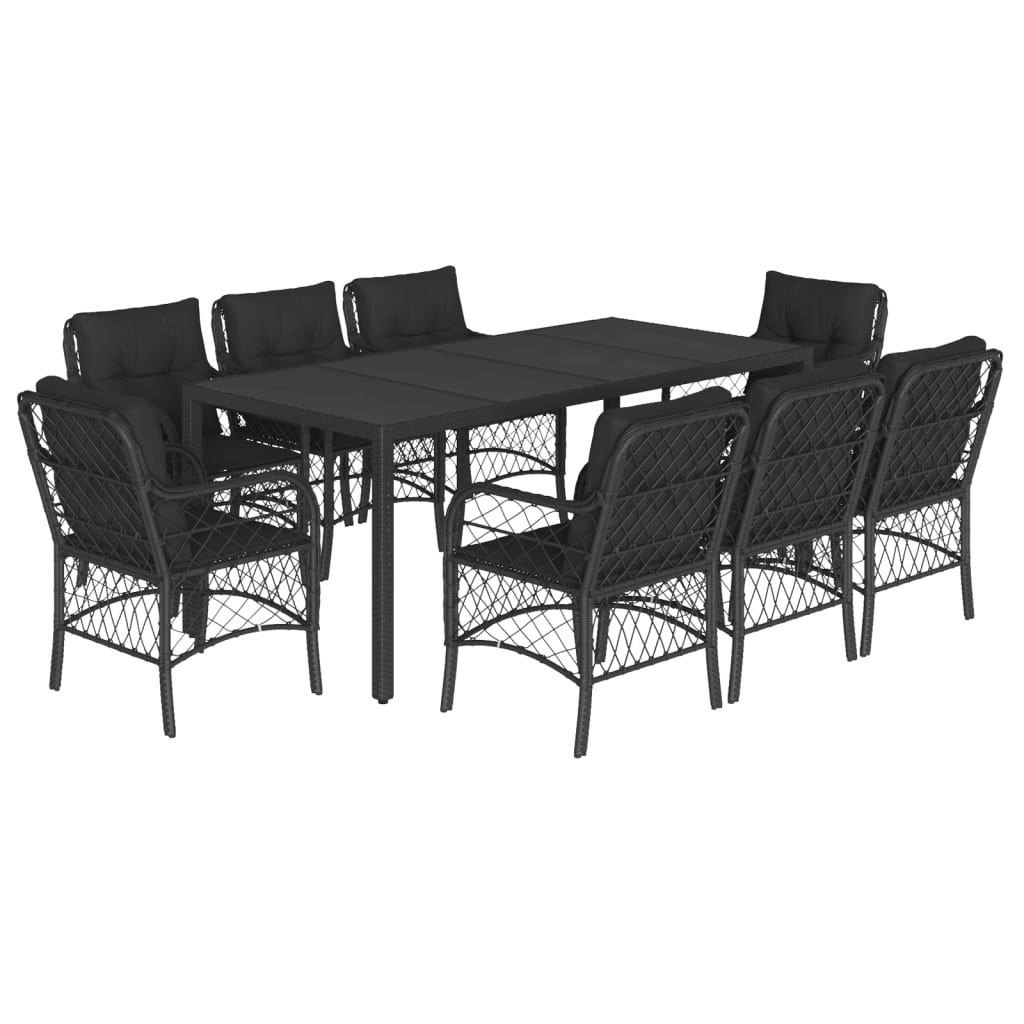 9 Piece Garden Dining Set with Cushions Black Poly Rattan 3212029