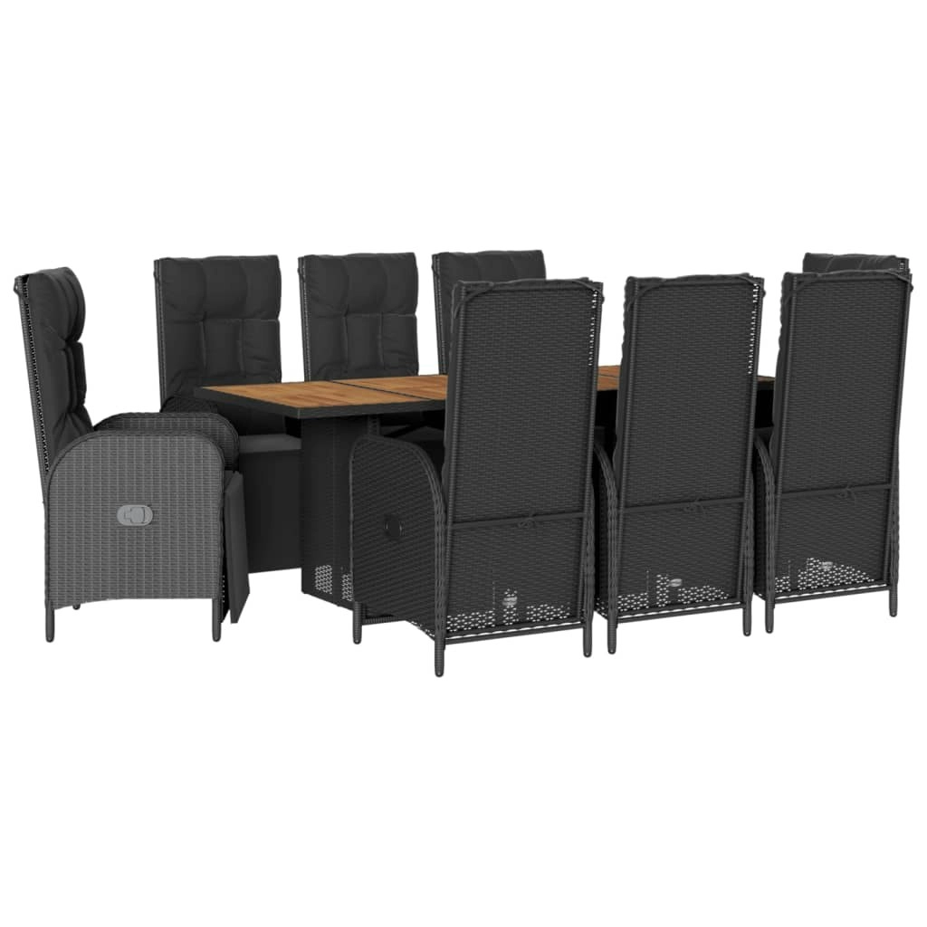 9 Piece Garden Dining Set with Cushions Black Poly Rattan 3213521