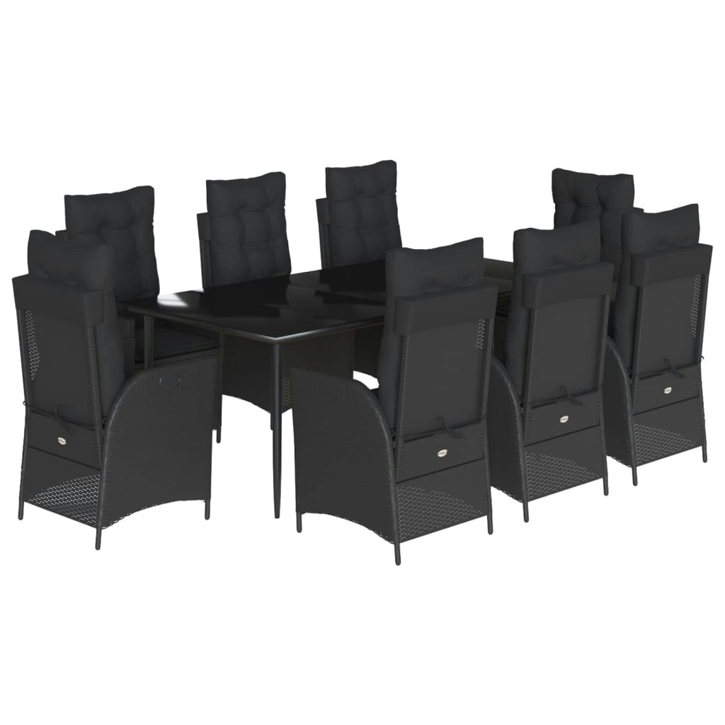 9 Piece Garden Dining Set with Cushions Black Poly Rattan 3213182