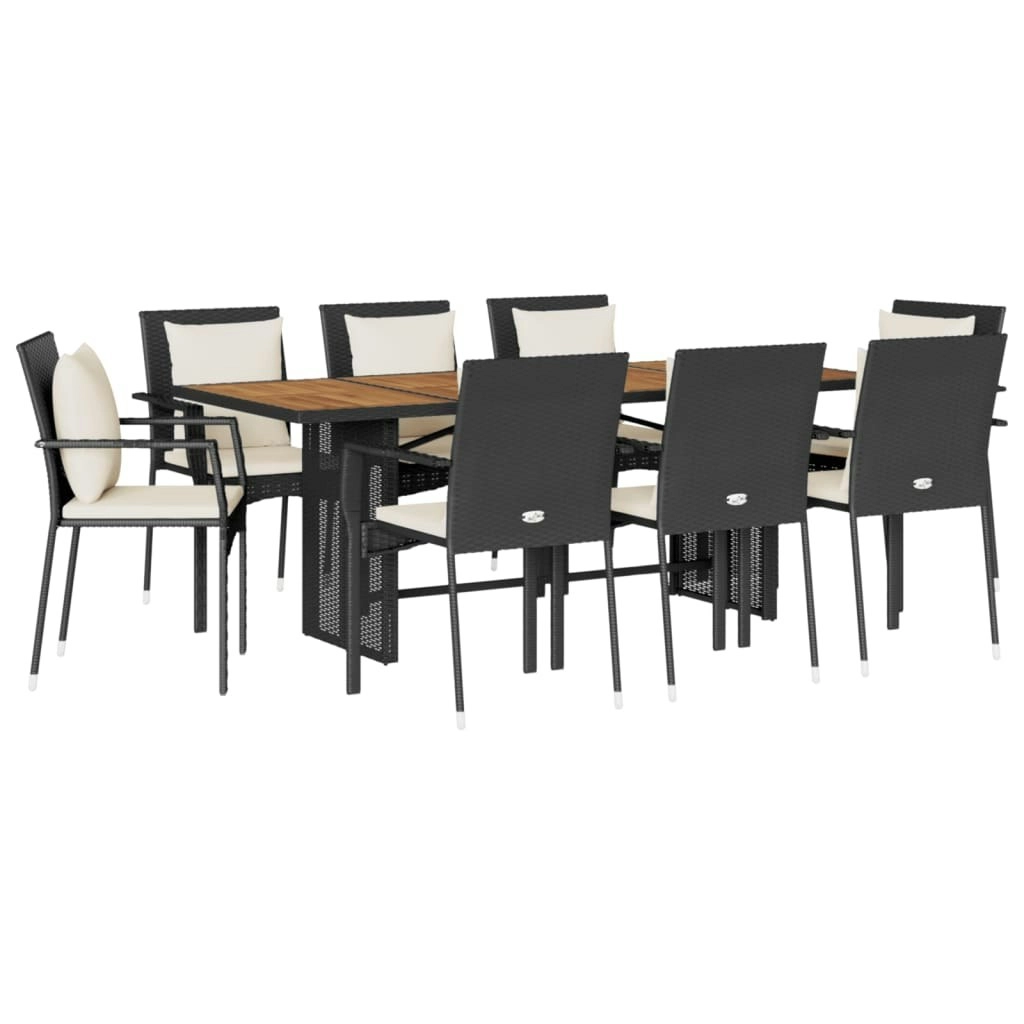 9 Piece Garden Dining Set with Cushions Black Poly Rattan 3213499