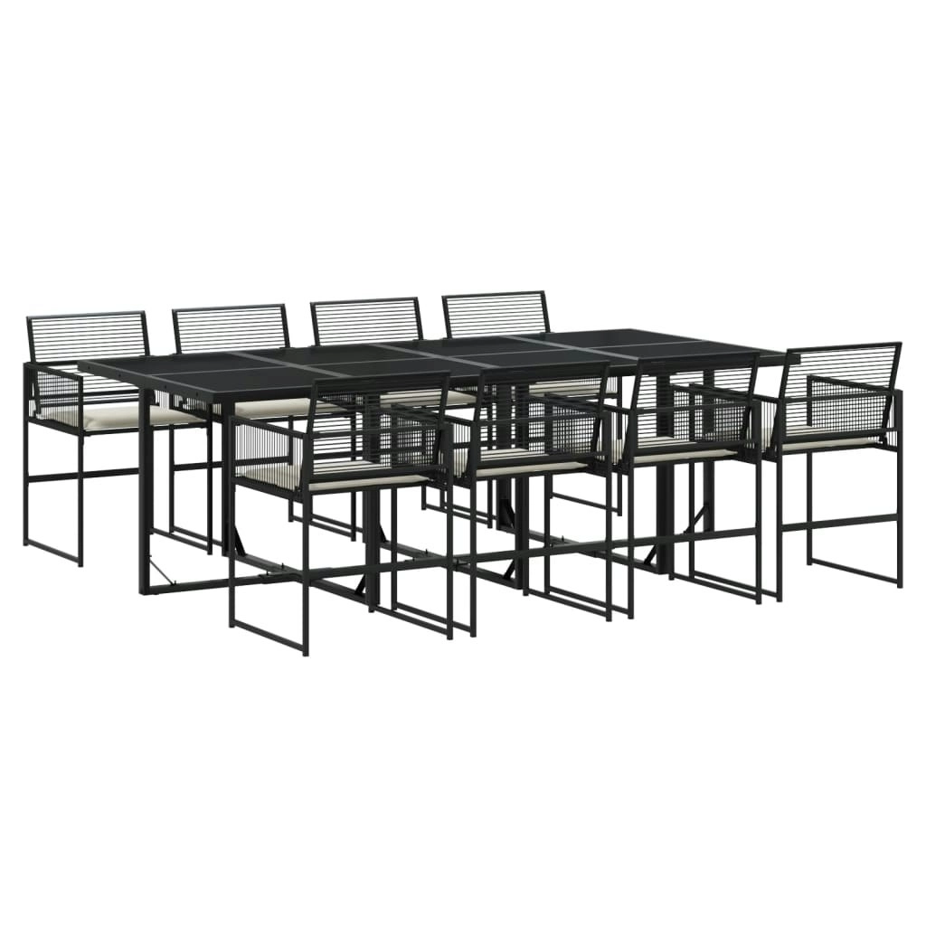 9 Piece Garden Dining Set with Cushions Black Poly Rattan 3295025