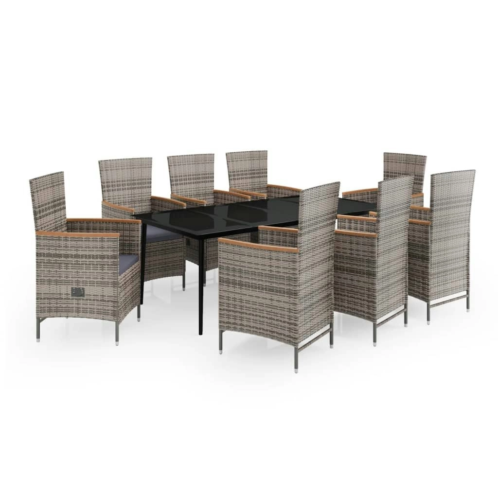 9 Piece Garden Dining Set with Cushions Grey 3099454