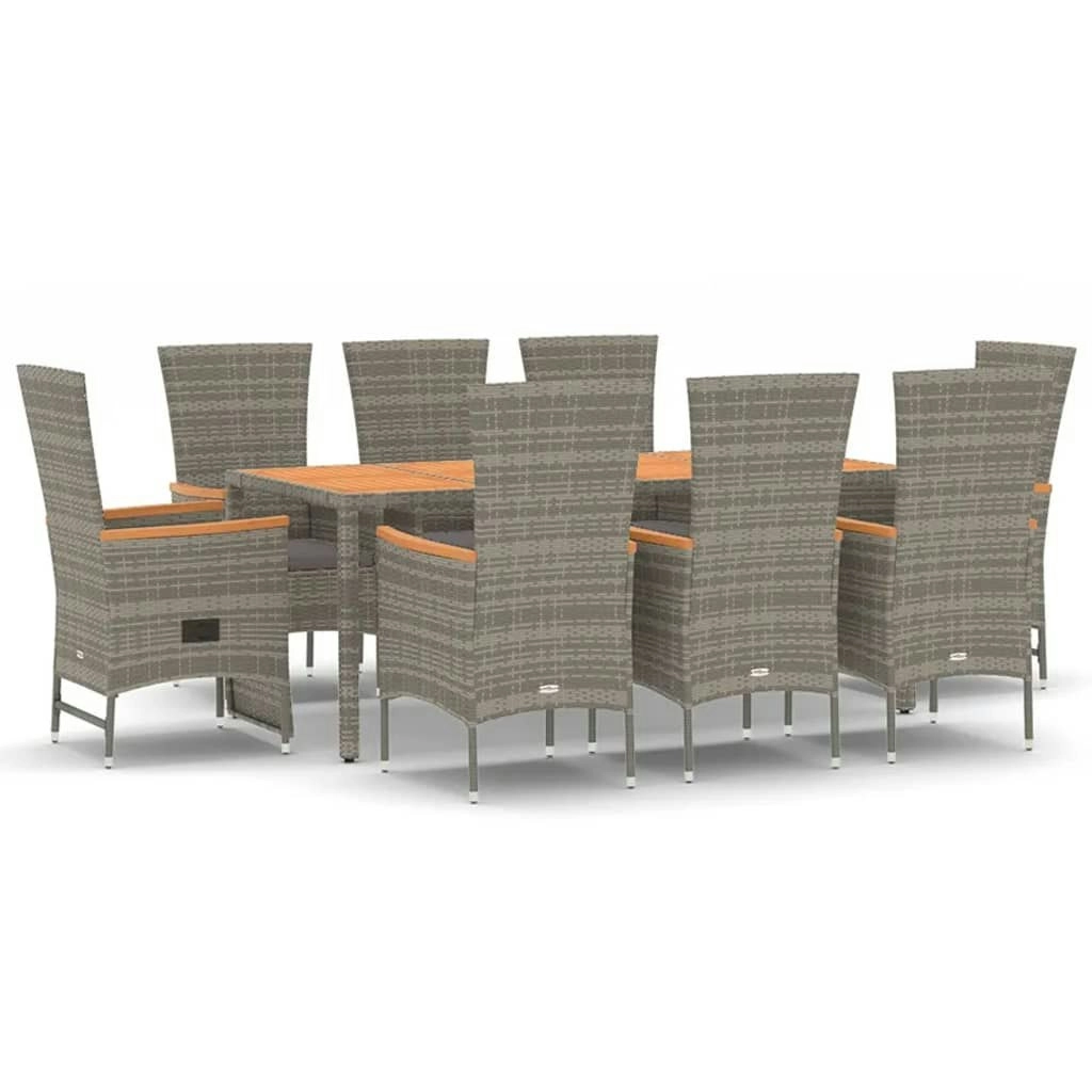 9 Piece Garden Dining Set with Cushions Grey  Poly Rattan 3157545