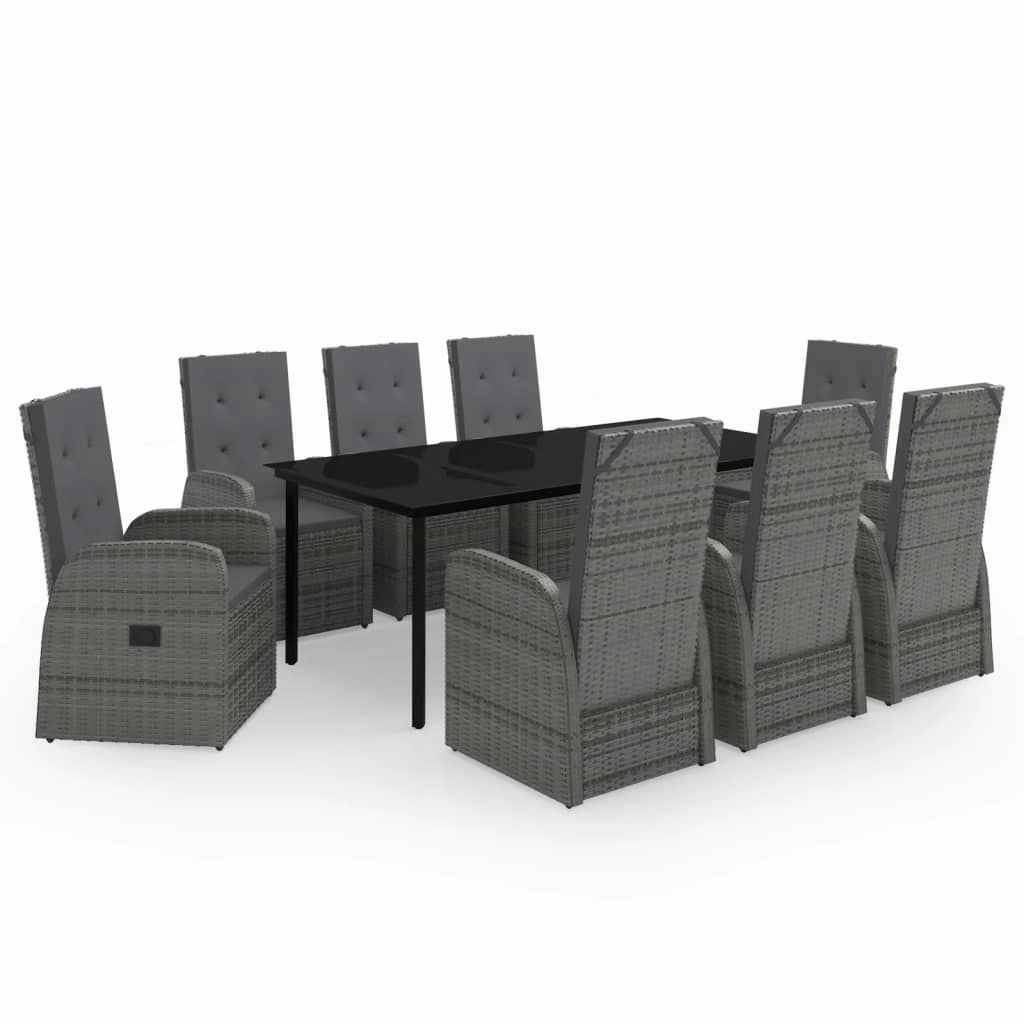 9 Piece Garden Dining Set with Cushions Grey 3099478