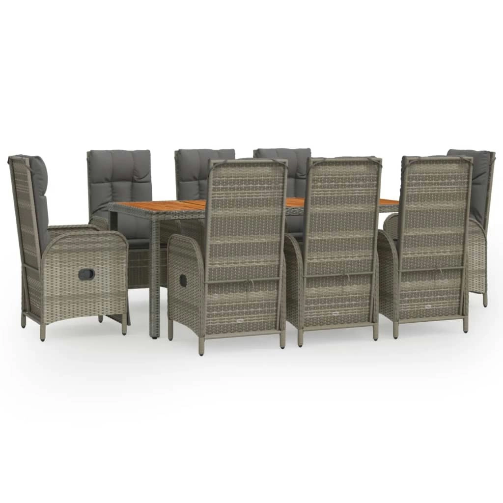 9 Piece Garden Dining Set with Cushions Grey Poly Rattan 3185052