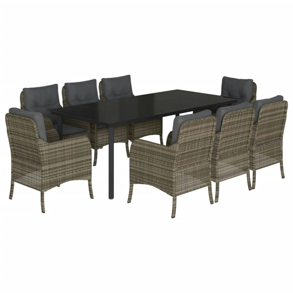 9 Piece Garden Dining Set with Cushions Grey Poly Rattan 3211961