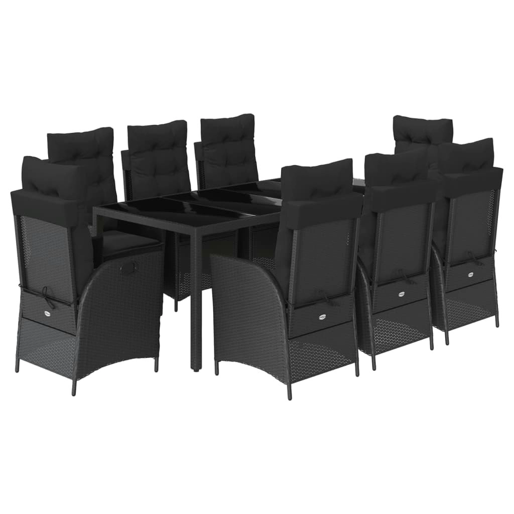 9 Piece Garden Dining Set with Cushions Black Poly Rattan 3213074