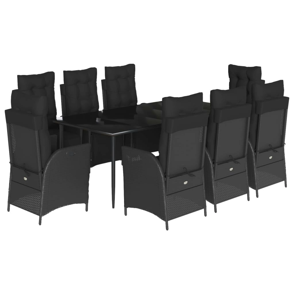 9 Piece Garden Dining Set with Cushions Black Poly Rattan 3213398