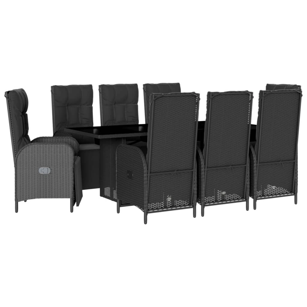 9 Piece Garden Dining Set with Cushions Black Poly Rattan 3213531