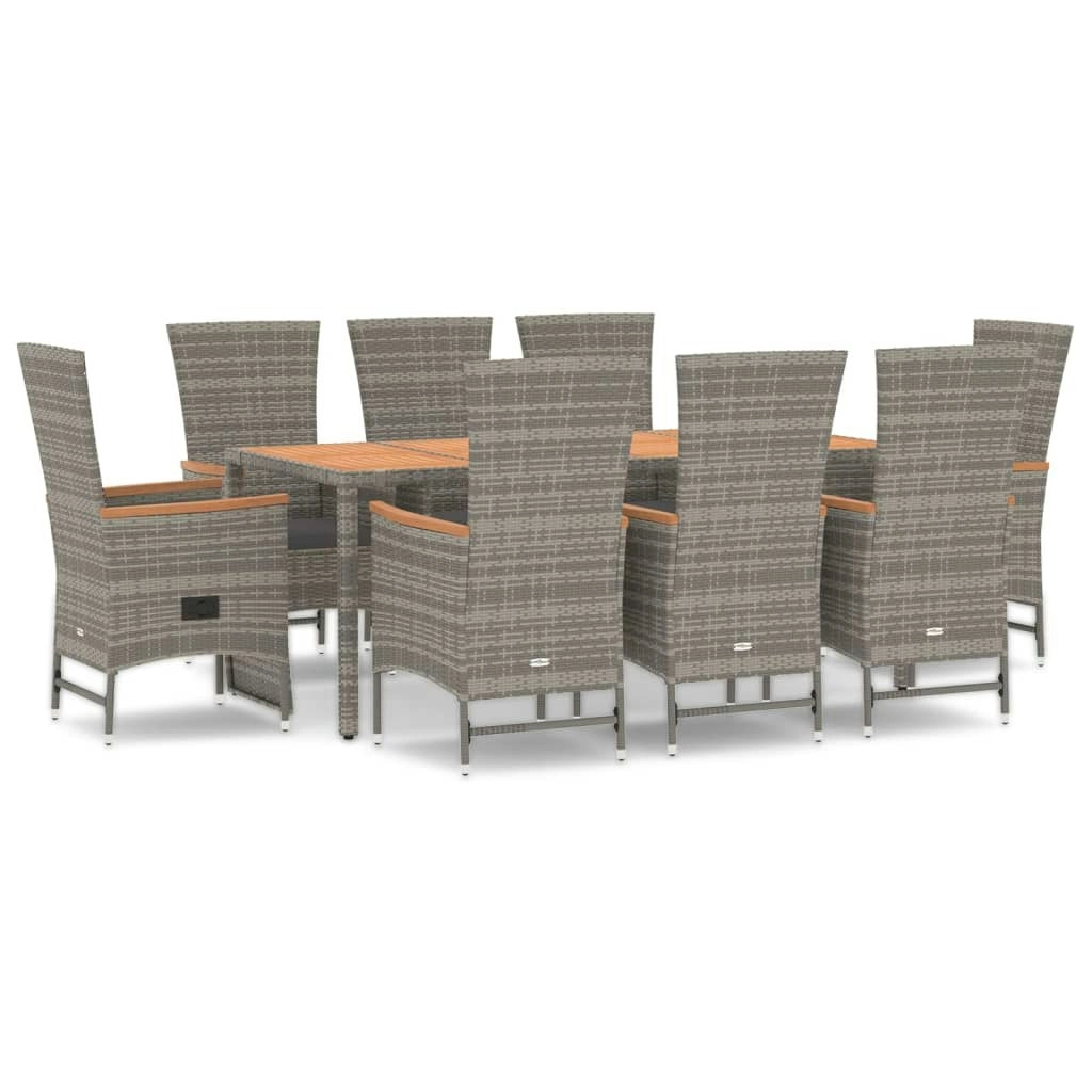 9 Piece Garden Dining Set with Cushions Grey Poly Rattan 3157554