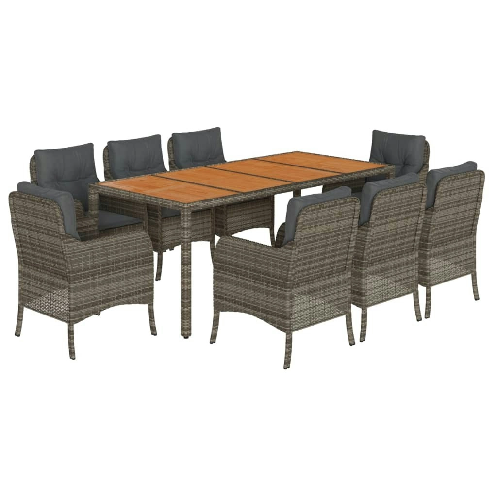 9 Piece Garden Dining Set with Cushions Grey Poly Rattan 3211877