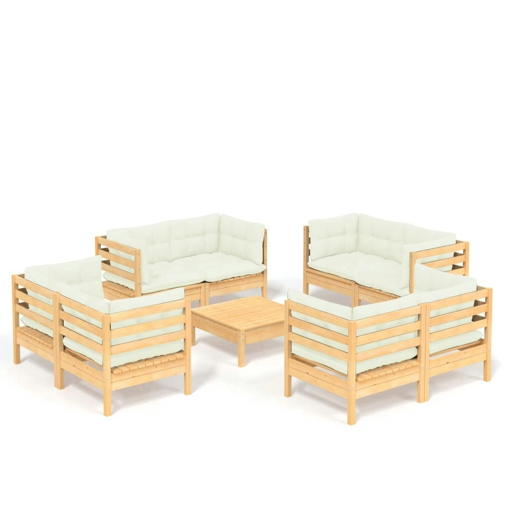 9 Piece Garden Lounge Set with Cream Cushions Pinewood 3096064