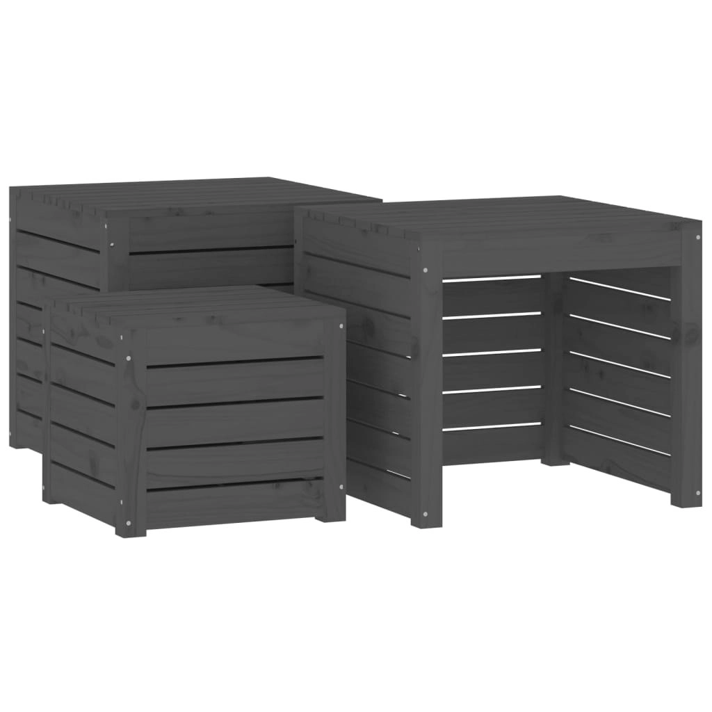 3 Piece Garden Box Set Grey Solid Wood Pine 823957