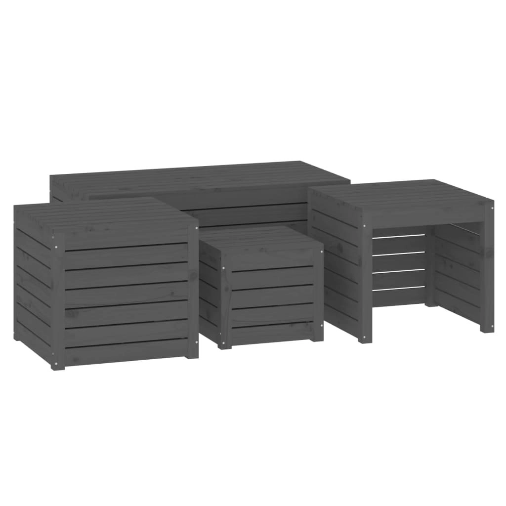 4 Piece Garden Box Set Grey Solid Wood Pine 3154668