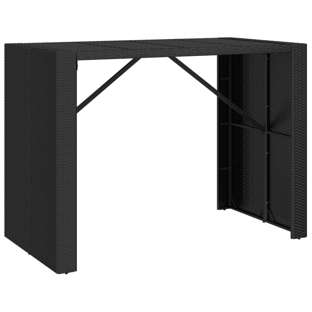 Bar Table with Glass Top Black 145x80x110 cm Poly Rattan 362597