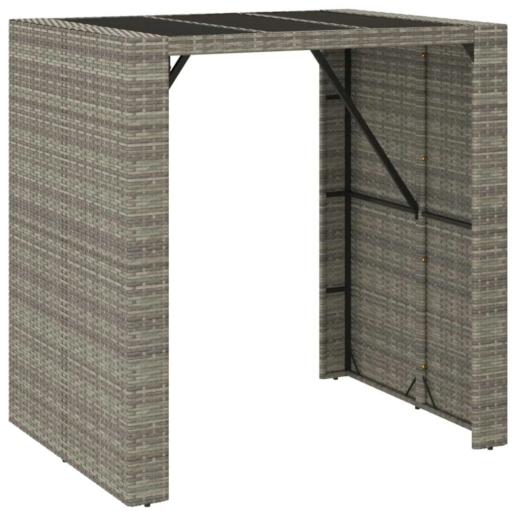 Bar Table with Glass Top Grey 105x80x110 cm Poly Rattan 362595