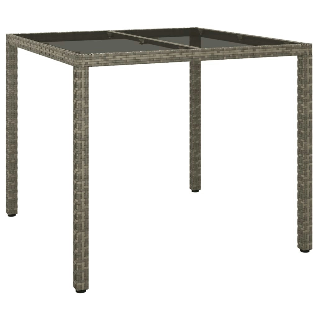 Garden Table 90x90x75 cm Tempered Glass and Poly Rattan Grey 316701