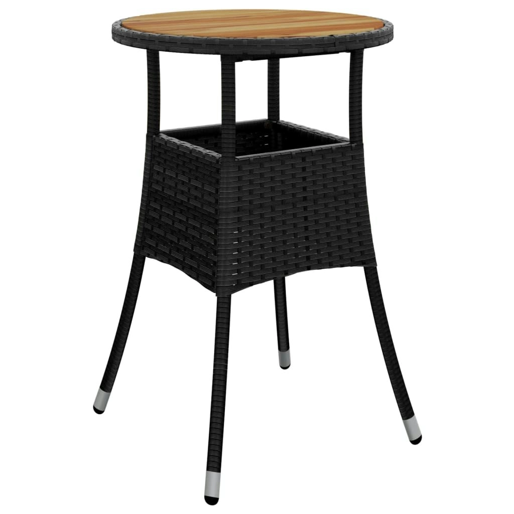 Garden Table Ã˜60x75 cm Acacia Wood and Poly Rattan Black 310602