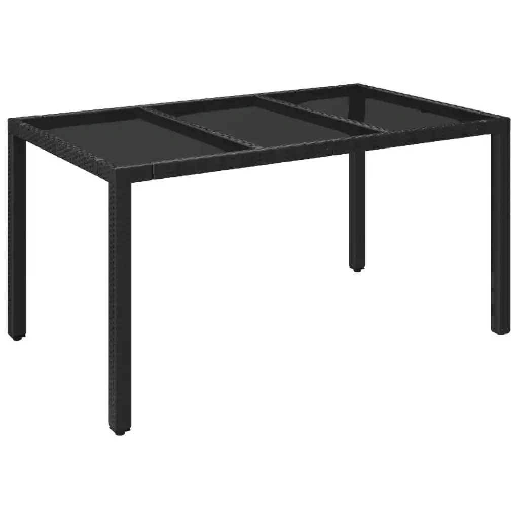 Garden Table with Glass Top Black 150x90x75 cm Poly Rattan 319899