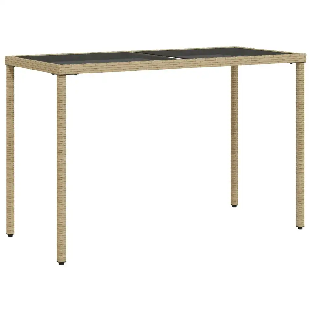 Garden Table with Glass Top Beige 115x54x74 cm Poly Rattan 365075