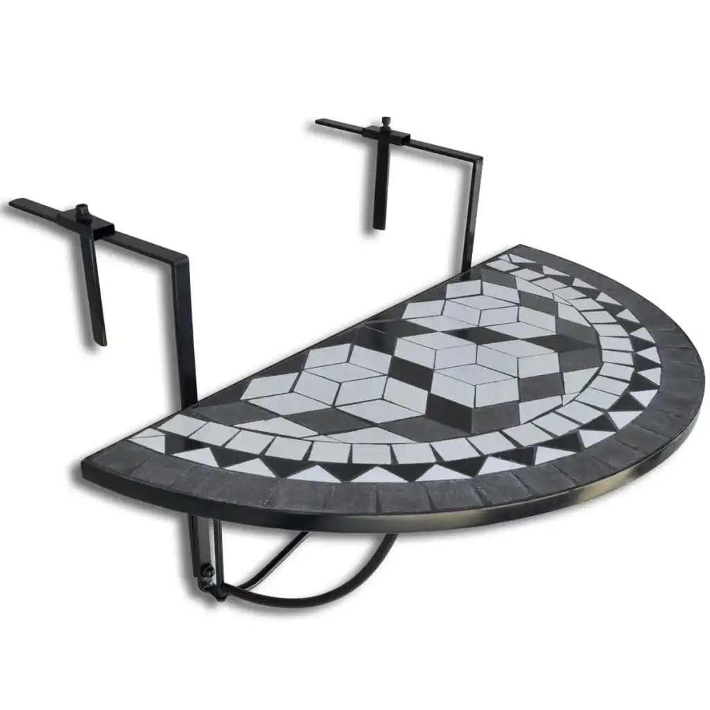 Hanging Balcony Table Black and White Mosaic 41125