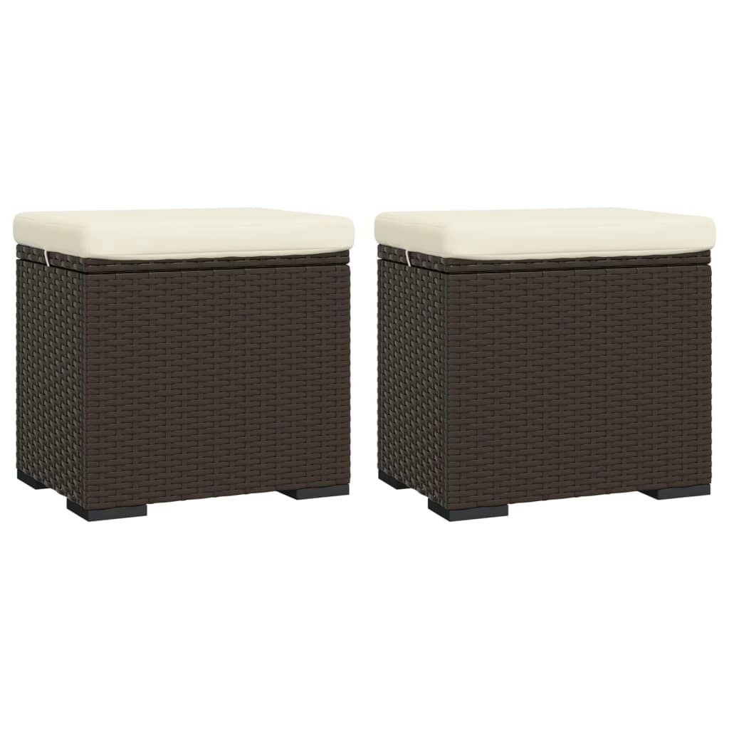 Ottomans with Cushions 2 pcs Brown 40x30x40 cm Poly Rattan 319395