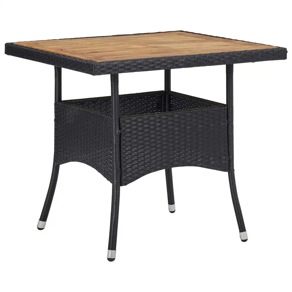 Outdoor Dining Table Black Poly Rattan and Solid Acacia Wood 46171