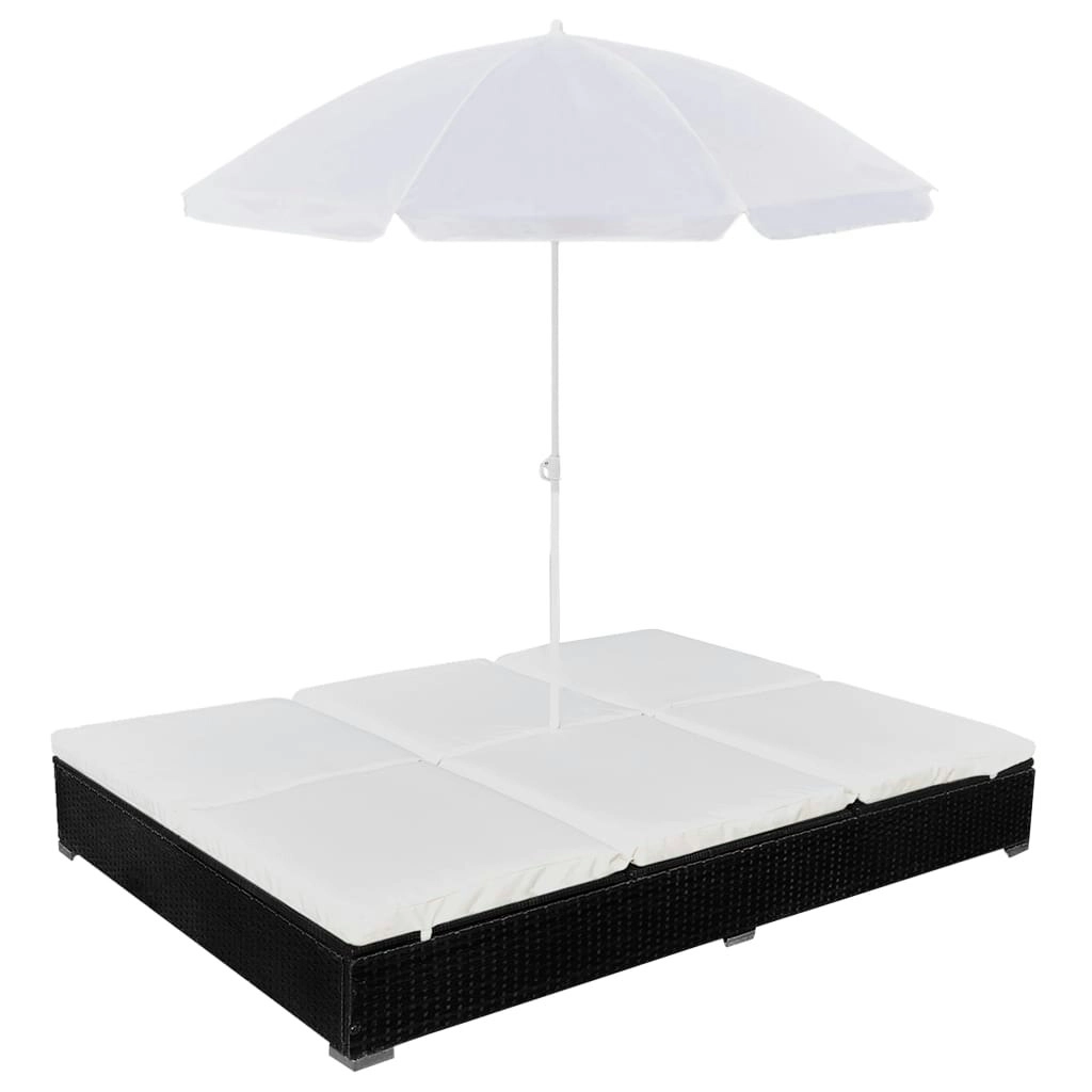 Outdoor Lounge Bed with Umbrella Poly Rattan Black 42950